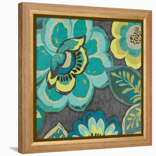 Floral Assortment Teal on Dark Grey Crop I-Hugo Wild-Framed Stretched Canvas