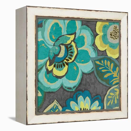 Floral Assortment Teal on Dark Grey Crop I-Hugo Wild-Framed Stretched Canvas