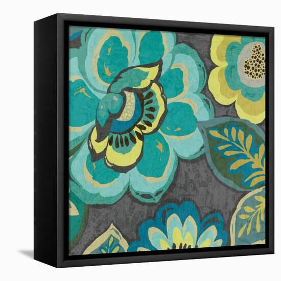 Floral Assortment Teal on Dark Grey Crop I-Hugo Wild-Framed Stretched Canvas