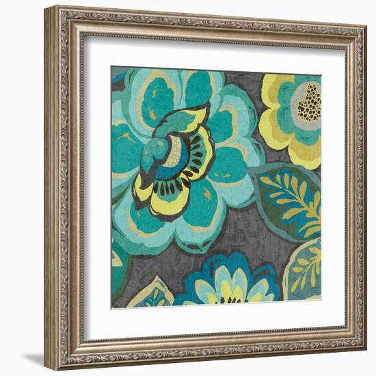 Floral Assortment Teal on Dark Grey Crop I-Hugo Wild-Framed Art Print