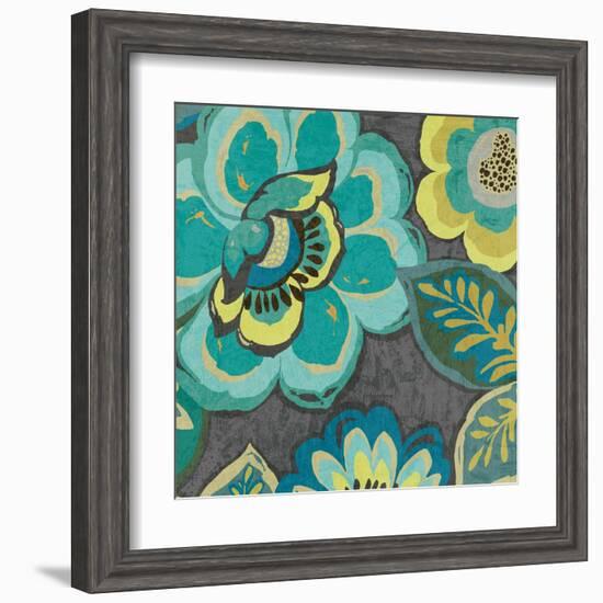 Floral Assortment Teal on Dark Grey Crop I-Hugo Wild-Framed Art Print