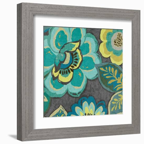 Floral Assortment Teal on Dark Grey Crop I-Hugo Wild-Framed Art Print