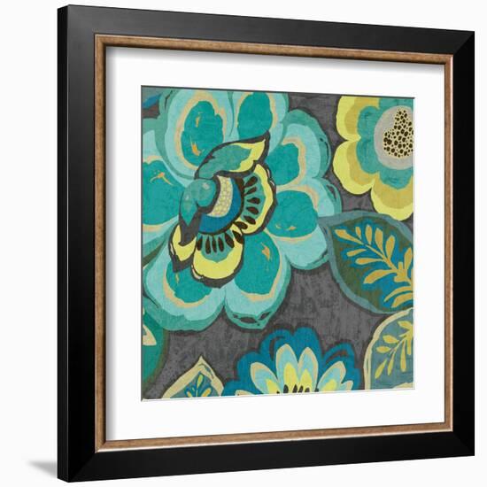 Floral Assortment Teal on Dark Grey Crop I-Hugo Wild-Framed Art Print