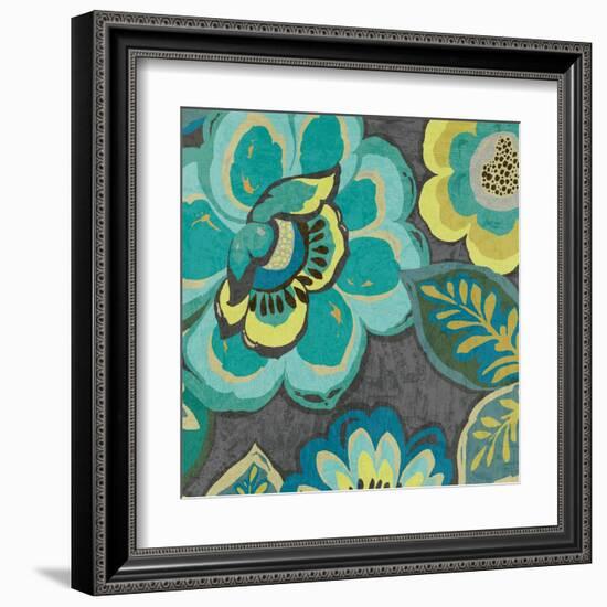 Floral Assortment Teal on Dark Grey Crop I-Hugo Wild-Framed Art Print