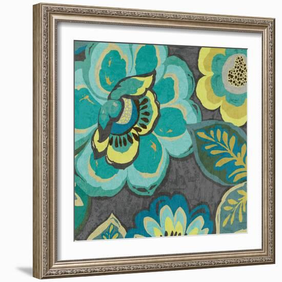 Floral Assortment Teal on Dark Grey Crop I-Hugo Wild-Framed Art Print