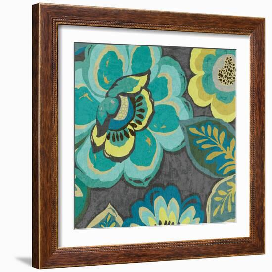 Floral Assortment Teal on Dark Grey Crop I-Hugo Wild-Framed Art Print