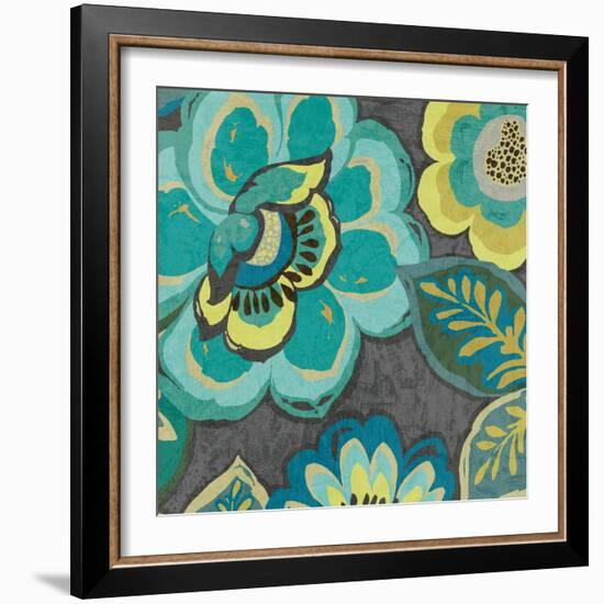 Floral Assortment Teal on Dark Grey Crop I-Hugo Wild-Framed Art Print