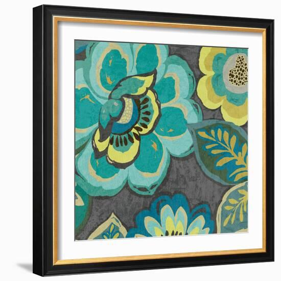 Floral Assortment Teal on Dark Grey Crop I-Hugo Wild-Framed Art Print