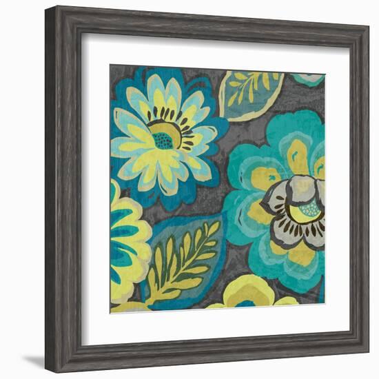 Floral Assortment Teal on Dark Grey Crop II-Hugo Wild-Framed Art Print