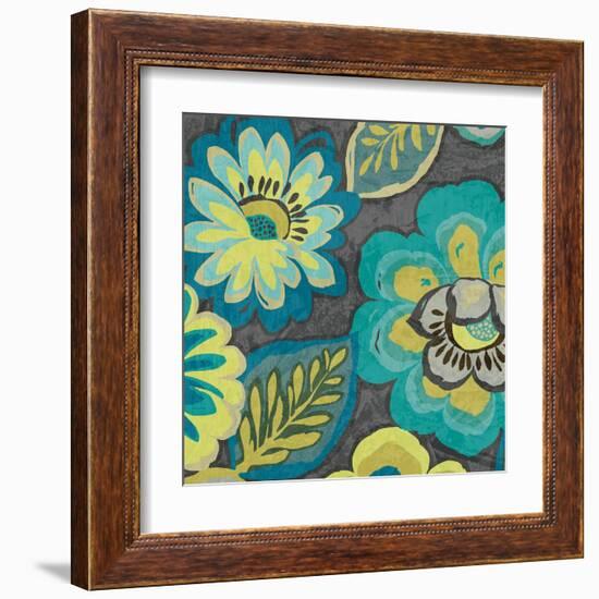 Floral Assortment Teal on Dark Grey Crop II-Hugo Wild-Framed Art Print