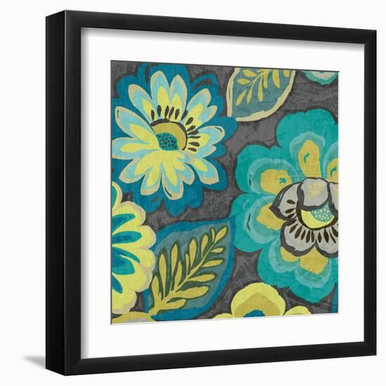 Floral Assortment Teal on Dark Grey Crop II-Hugo Wild-Framed Art Print