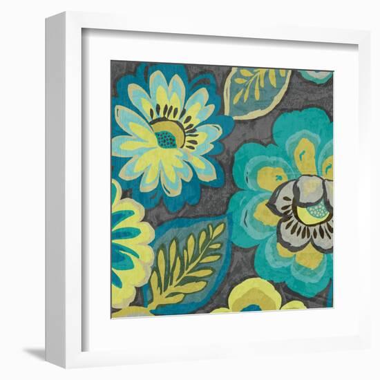 Floral Assortment Teal on Dark Grey Crop II-Hugo Wild-Framed Art Print