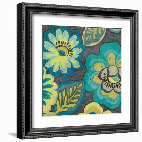 Floral Assortment Teal on Dark Grey Crop II-Hugo Wild-Framed Art Print