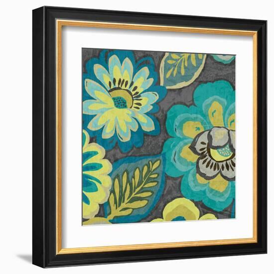 Floral Assortment Teal on Dark Grey Crop II-Hugo Wild-Framed Art Print