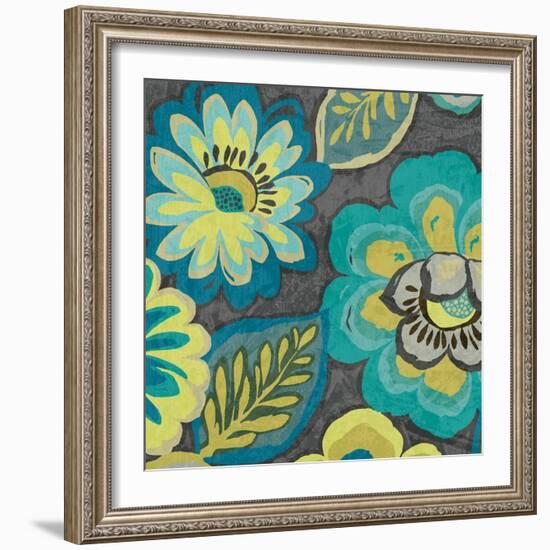 Floral Assortment Teal on Dark Grey Crop II-Hugo Wild-Framed Art Print