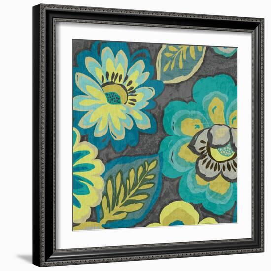 Floral Assortment Teal on Dark Grey Crop II-Hugo Wild-Framed Art Print