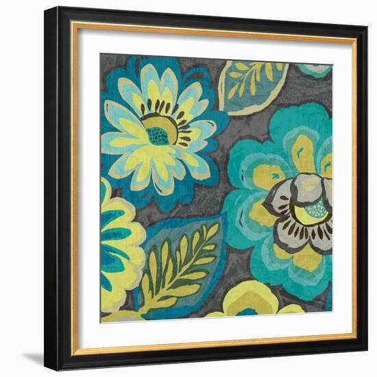 Floral Assortment Teal on Dark Grey Crop II-Hugo Wild-Framed Art Print