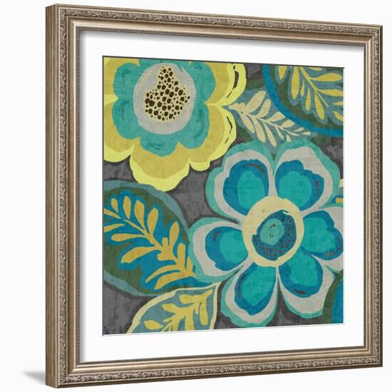 Floral Assortment Teal on Dark Grey Crop III-Hugo Wild-Framed Art Print