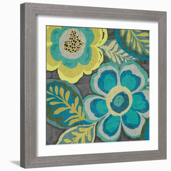 Floral Assortment Teal on Dark Grey Crop III-Hugo Wild-Framed Art Print