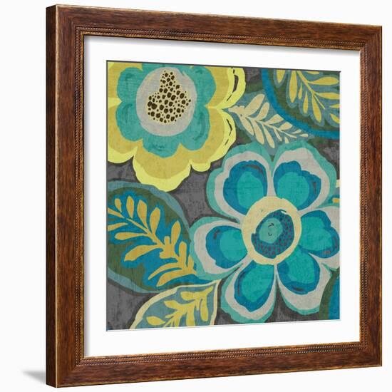 Floral Assortment Teal on Dark Grey Crop III-Hugo Wild-Framed Art Print