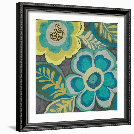 Floral Assortment Teal on Dark Grey Crop III-Hugo Wild-Framed Art Print