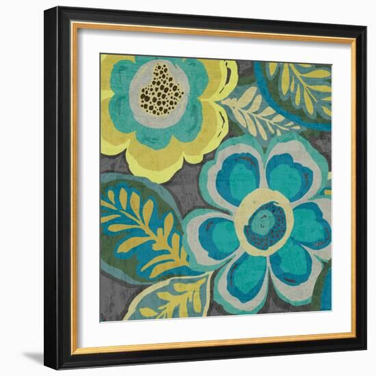 Floral Assortment Teal on Dark Grey Crop III-Hugo Wild-Framed Art Print