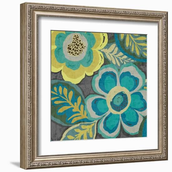 Floral Assortment Teal on Dark Grey Crop III-Hugo Wild-Framed Art Print