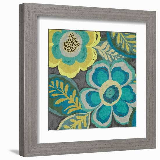 Floral Assortment Teal on Dark Grey Crop III-Hugo Wild-Framed Art Print