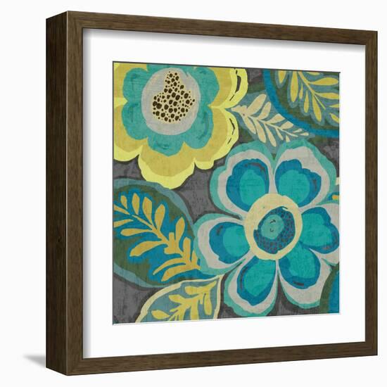 Floral Assortment Teal on Dark Grey Crop III-Hugo Wild-Framed Art Print