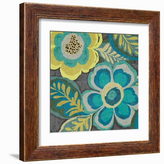 Floral Assortment Teal on Dark Grey Crop III-Hugo Wild-Framed Art Print