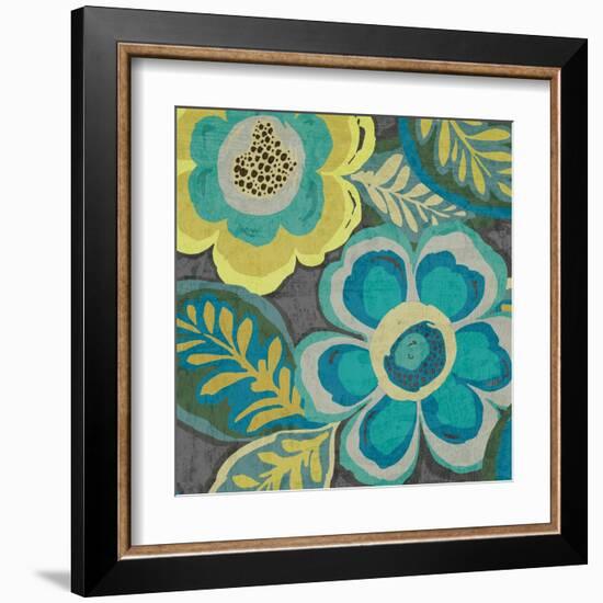 Floral Assortment Teal on Dark Grey Crop III-Hugo Wild-Framed Art Print