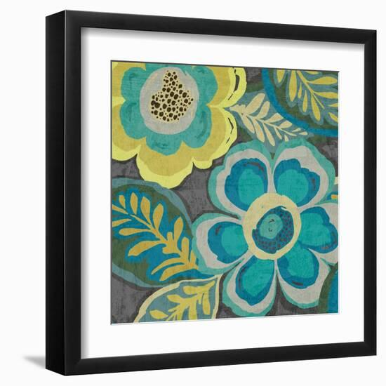 Floral Assortment Teal on Dark Grey Crop III-Hugo Wild-Framed Art Print