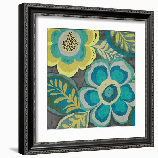 Floral Assortment Teal on Dark Grey Crop III-Hugo Wild-Framed Art Print