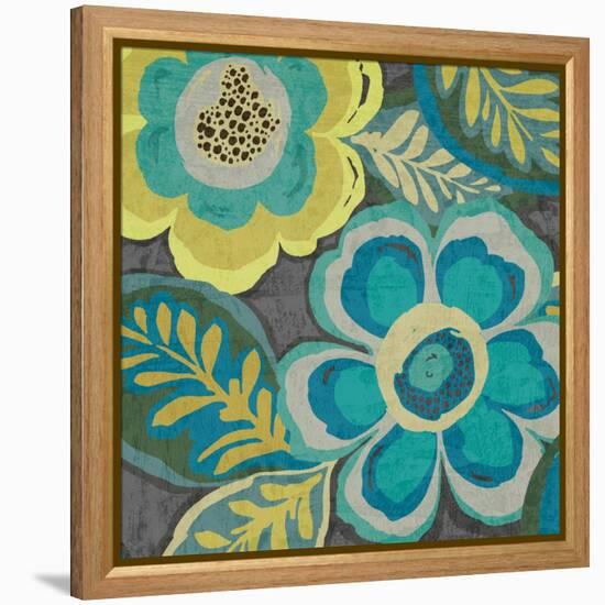 Floral Assortment Teal on Dark Grey Crop III-Hugo Wild-Framed Stretched Canvas