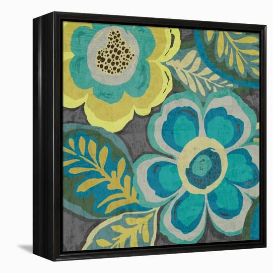 Floral Assortment Teal on Dark Grey Crop III-Hugo Wild-Framed Stretched Canvas