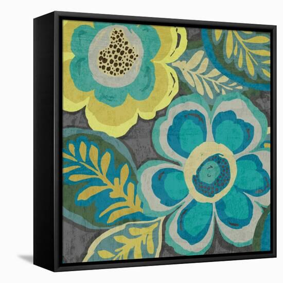 Floral Assortment Teal on Dark Grey Crop III-Hugo Wild-Framed Stretched Canvas