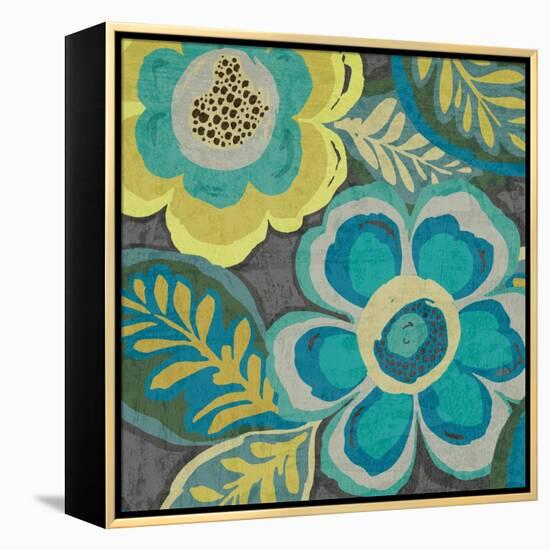 Floral Assortment Teal on Dark Grey Crop III-Hugo Wild-Framed Stretched Canvas