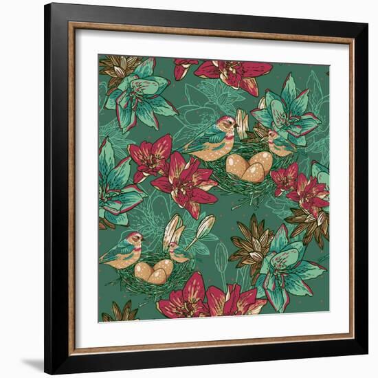 Floral Background with Bird-Varvara Kurakina-Framed Art Print