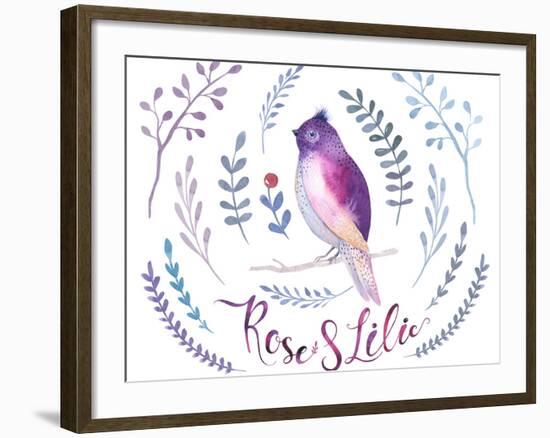 Floral Bohemian Design - Watercolor Flower and Bird-Kris_art-Framed Art Print