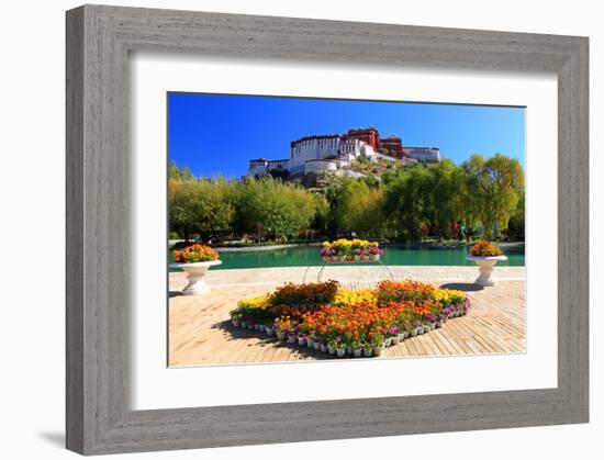 Floral Decorations at the Small Pond with Potala Palace seen from the North-null-Framed Art Print