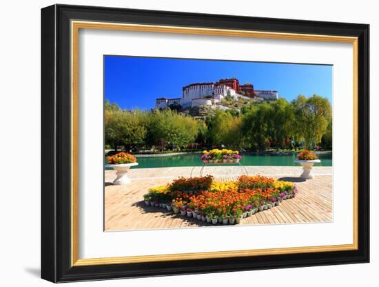 Floral Decorations at the Small Pond with Potala Palace seen from the North-null-Framed Art Print