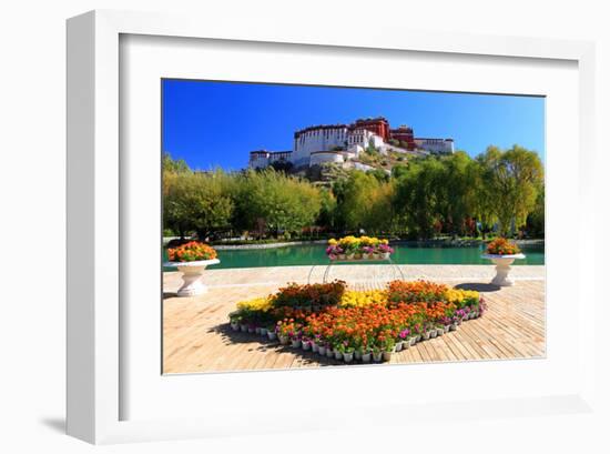 Floral Decorations at the Small Pond with Potala Palace seen from the North-null-Framed Art Print