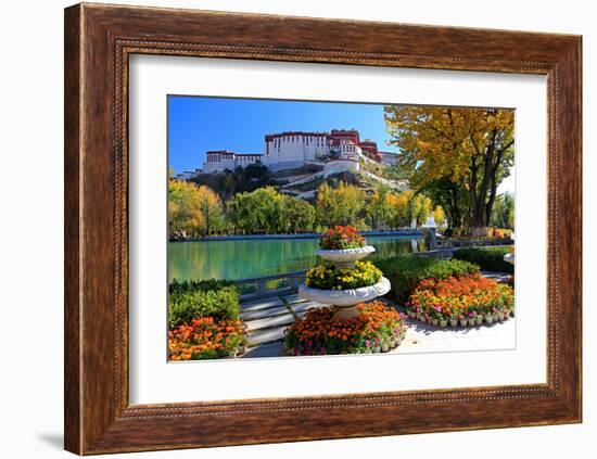 Floral Decorations at the Small Pond with Potala Palace seen from the North-null-Framed Art Print