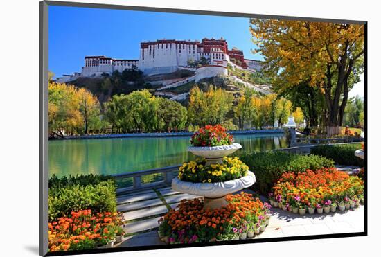 Floral Decorations at the Small Pond with Potala Palace seen from the North-null-Mounted Art Print