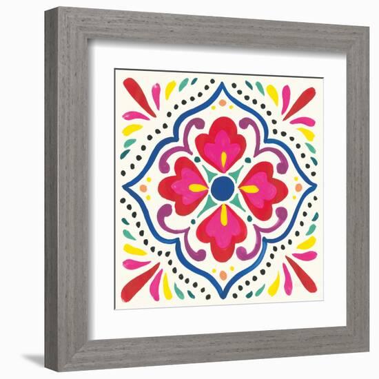 Floral Fiesta White Tile V-Laura Marshall-Framed Art Print