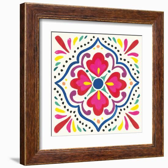 Floral Fiesta White Tile V-Laura Marshall-Framed Art Print