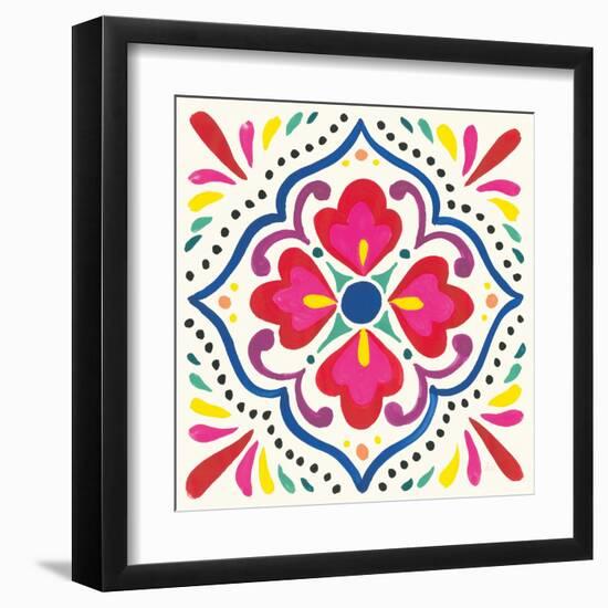 Floral Fiesta White Tile V-Laura Marshall-Framed Art Print