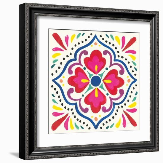 Floral Fiesta White Tile V-Laura Marshall-Framed Art Print