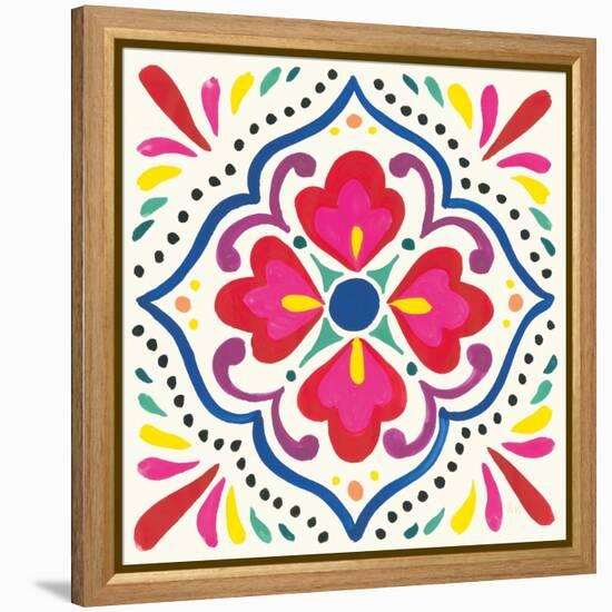 Floral Fiesta White Tile V-Laura Marshall-Framed Stretched Canvas