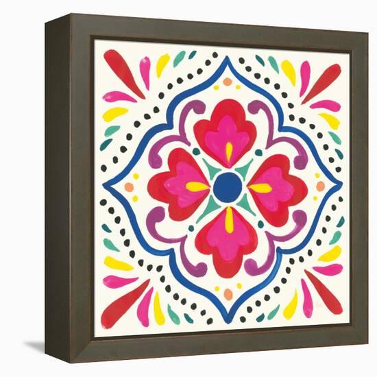 Floral Fiesta White Tile V-Laura Marshall-Framed Stretched Canvas